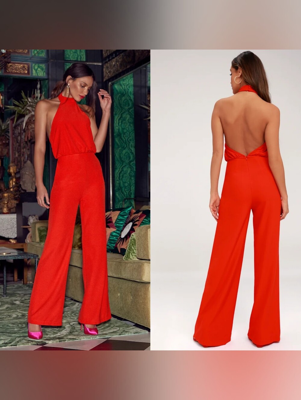 Lulus Moment for Life Red Halter Jumpsuit Wedding Party Formal Feminine